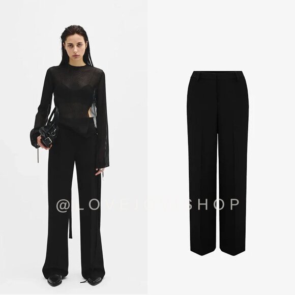 Ann Demeulemeester Wide-Leg Wool Trousers | Sculptural Minimalism in Goth Black - Picture 1 of 7